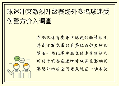 球迷冲突激烈升级赛场外多名球迷受伤警方介入调查