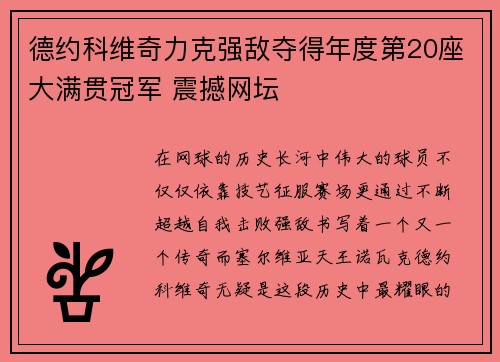 德约科维奇力克强敌夺得年度第20座大满贯冠军 震撼网坛